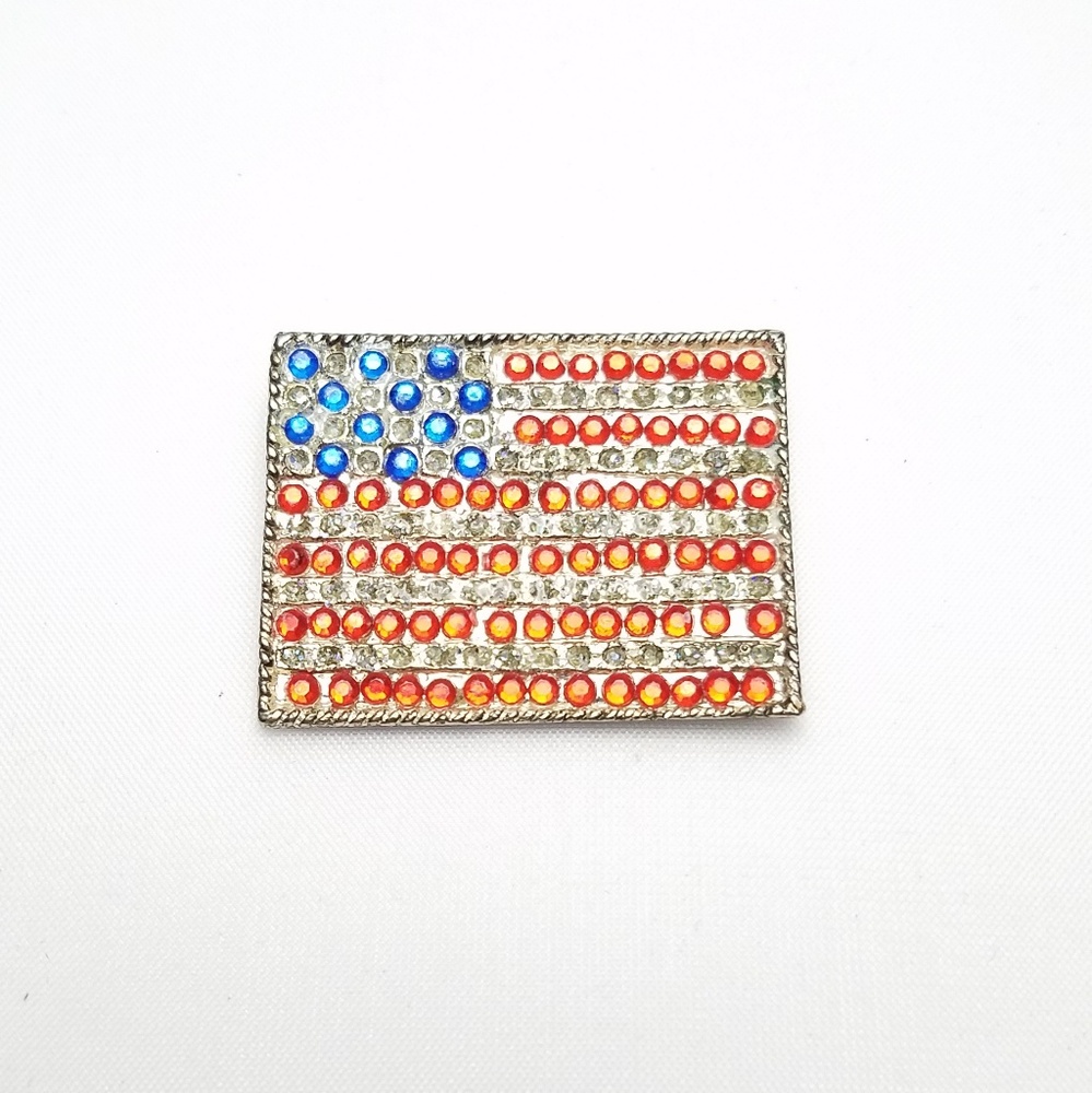 Patriotic Rhinestone American Flag Pin Brooch